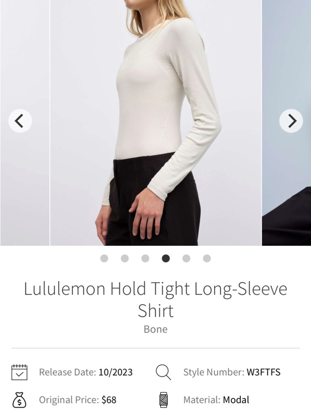 NWT $70 Lululemon Hold Tight Long-Sleeve Shirt Sz 6 Bone Color Bone
